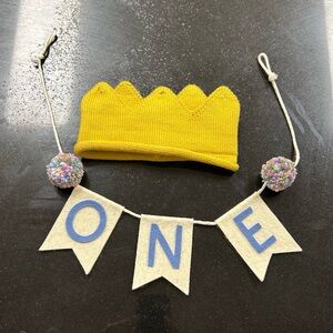 First birthday - High Chair “One” Pennant and Knit Crown